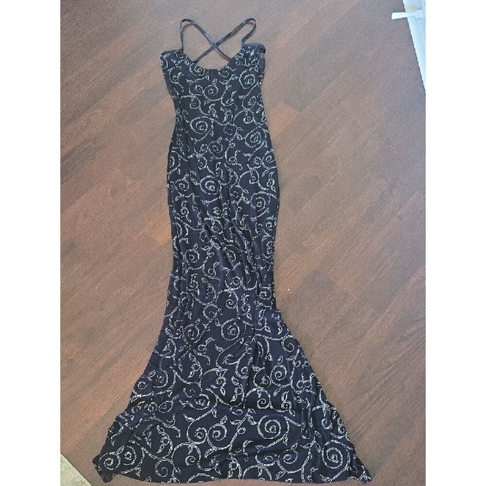 Black Beaded Evening Dress with Swirl Detail